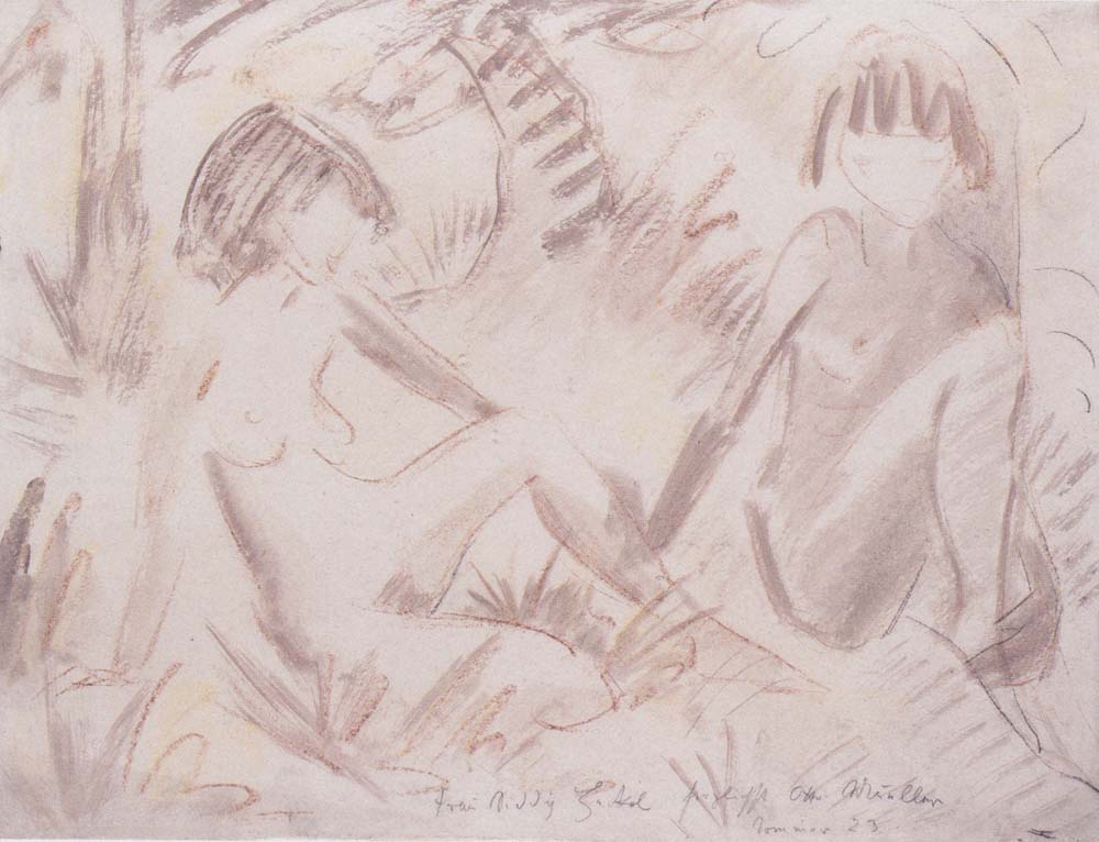 Otto Mueller - Zwei sitzende Madchenakte im Freien - 1923