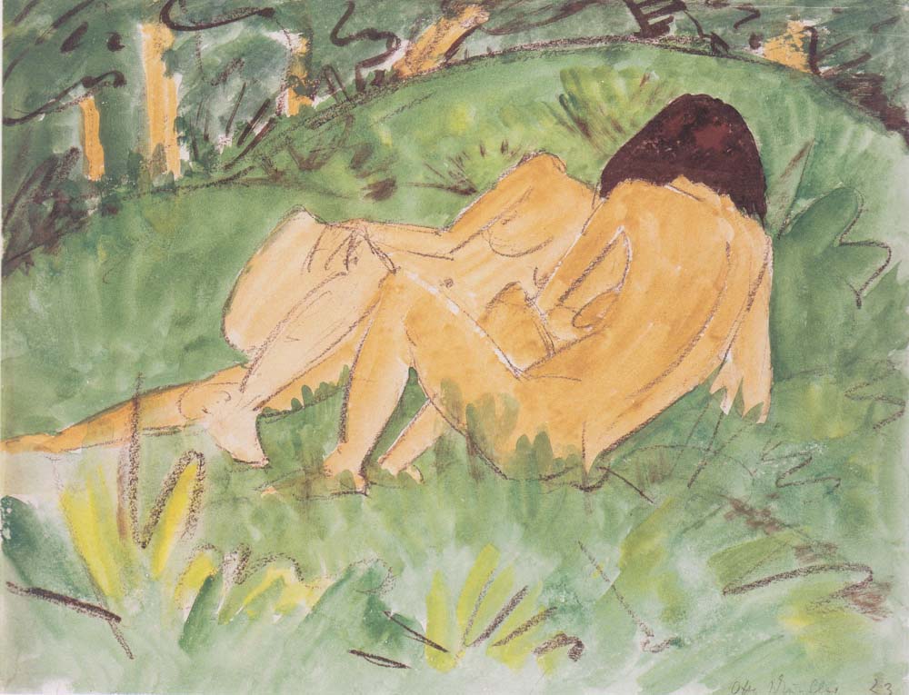 Otto Mueller - Zwei weibliche Akte auf einer Waldwiese - 1923