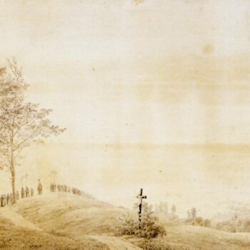 Pelerinage au soleil couchant dessin crayon et sepia (1805)