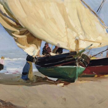 Pescadores barcas varadas Valencia 1910