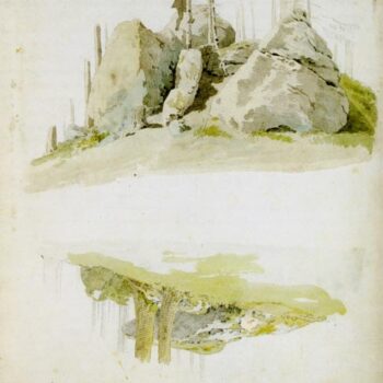 Rochers et arbres dessin crayon et aquarelle (1810)