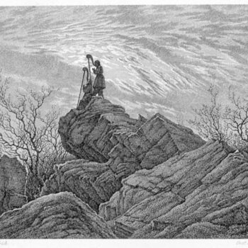 Rocky Landscape with two harpists, etching (1833)