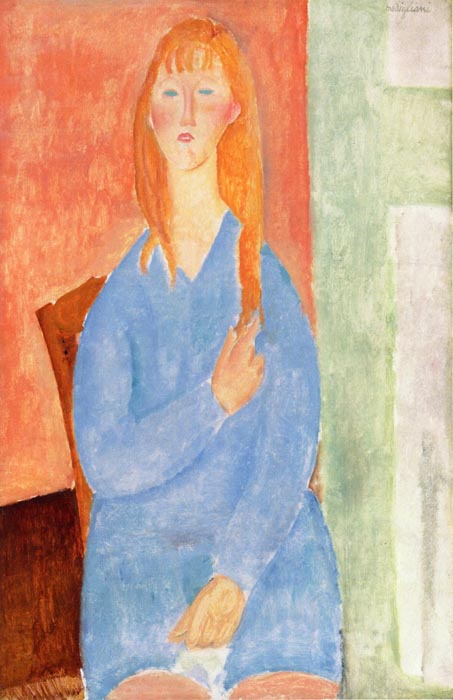 Seated Girl, Untied Hair (also known as Girl in Blue) - 1919 - PC - Painting - oil on canvas