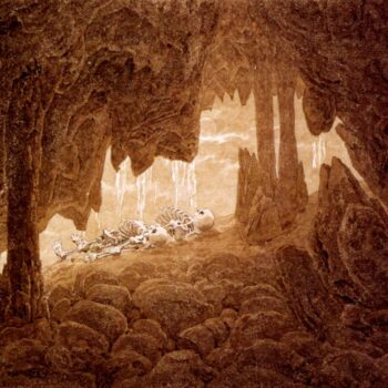 Squelettes dans la grotte aux stalactites sepia (1826)