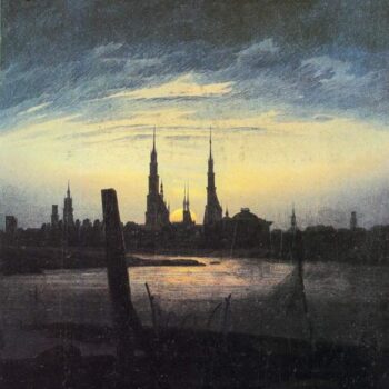 Stadt bei Mondaufgang (Stadt am Wasser bei untergehender Sonne) (1817)