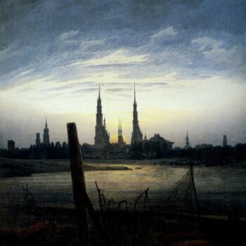 Stadt bei Mondaufgang (Stadt am Wasser bei untergehender Sonne) (1817)