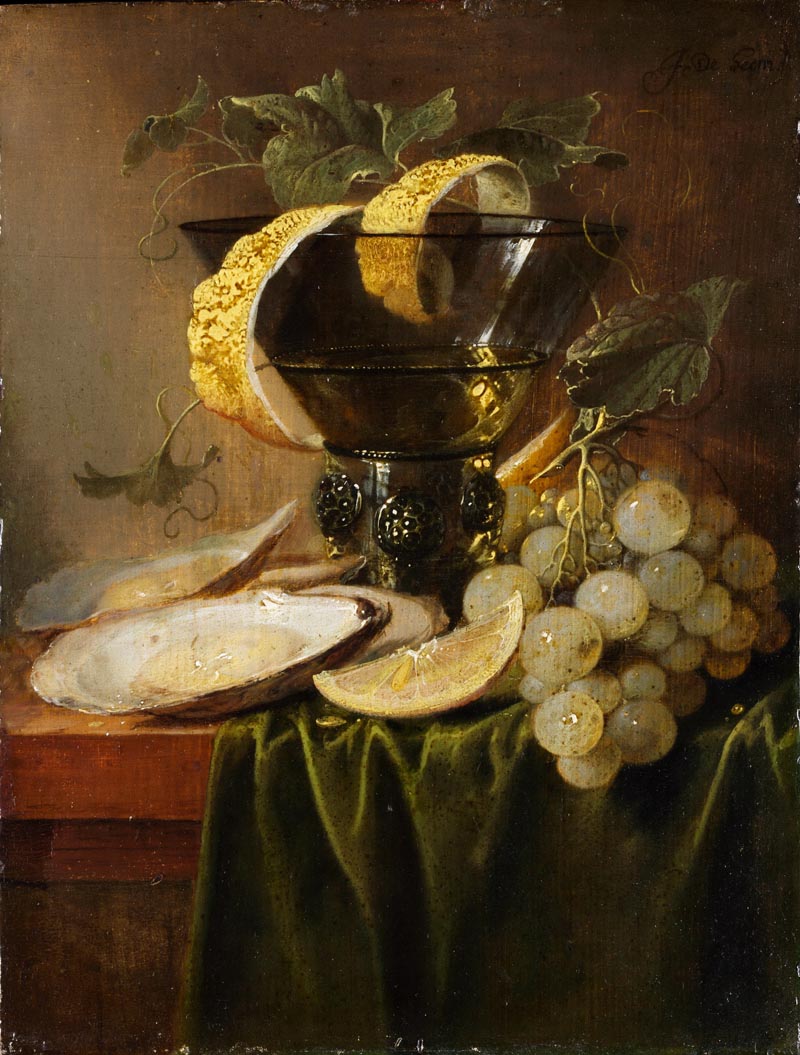 Still-life with glass and oysters - about 1640