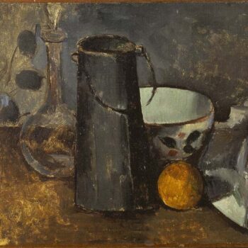 Still Life with Carafe, Milk Can, Coffee Bowl and Orange, 1879-82