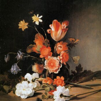 Still Life with Flowers and caterpillar