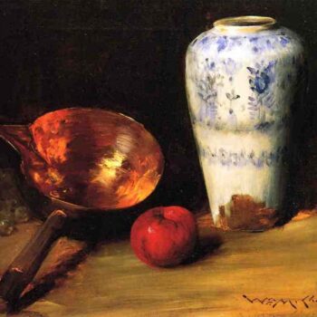 Still Liife with China Vase, Copper Pot, an Apple and a Bunch of Grapes