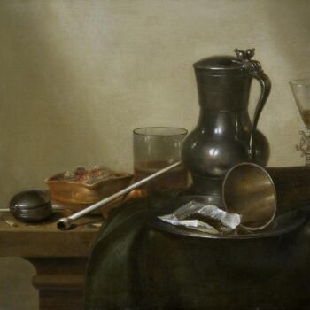 Still life with Pipe, pewter and pocket watches - 1637