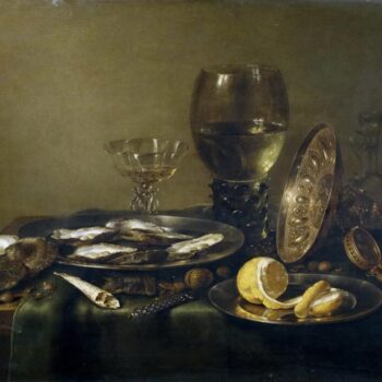 Still life with a silver tableware and oysters - 1632