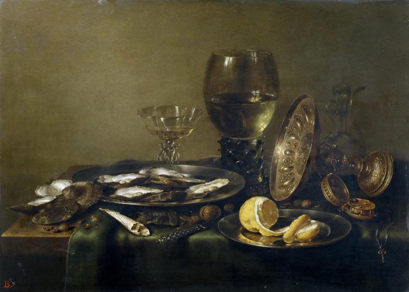Still life with a silver tableware and oysters - 1632