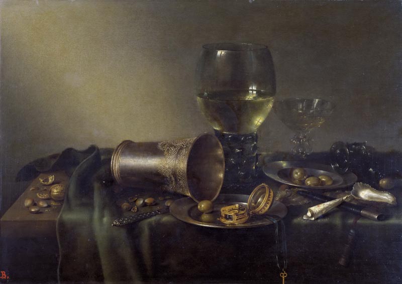 Still life with a silver vase and a clock - 1633