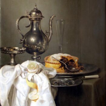 Still life with a silver vessel and Turkish - blackberry pie - 1645