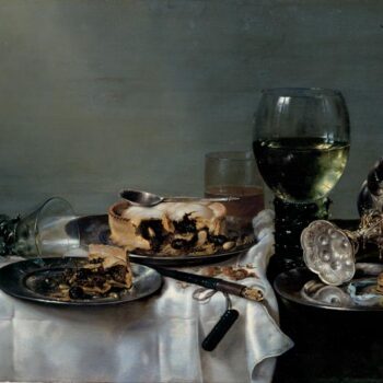Still life with dishes and blackberry pie - 1631