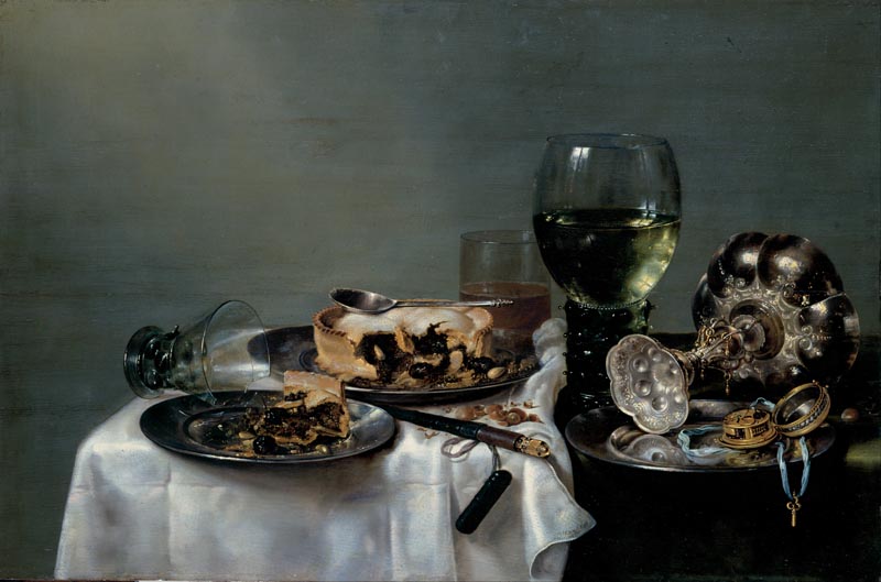 Still life with dishes and blackberry pie - 1631