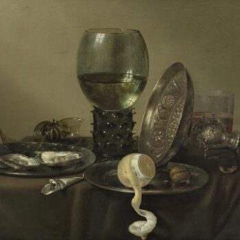 Still life with dishes, oysters and lemon - 1635