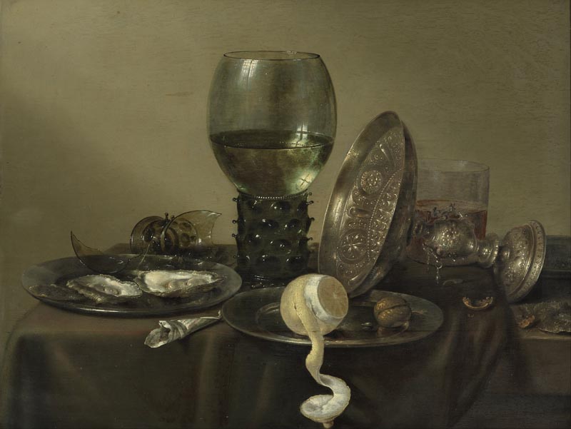 Still life with dishes, oysters and lemon - 1635