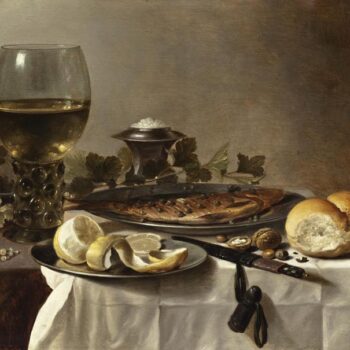 Still life with fish, a glass of wine and bread - 1647