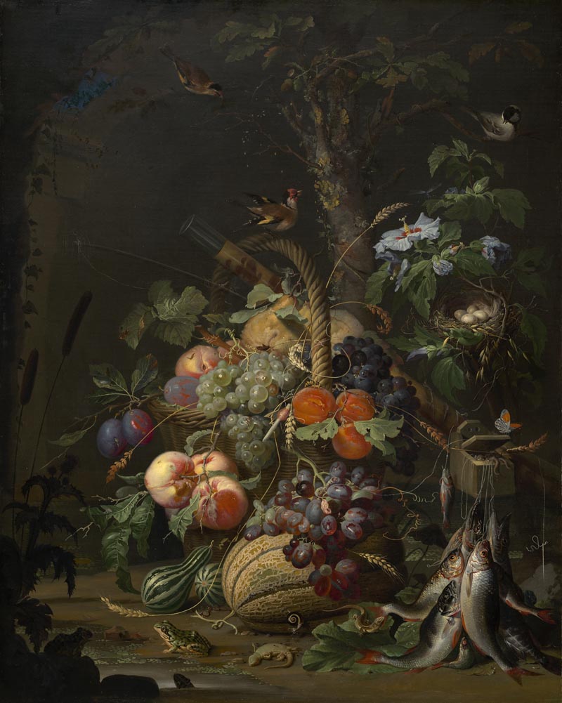 Still life with fruit, fish and socket 1675