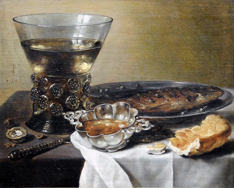 Still life with glass and fish on a silver platter - 1642