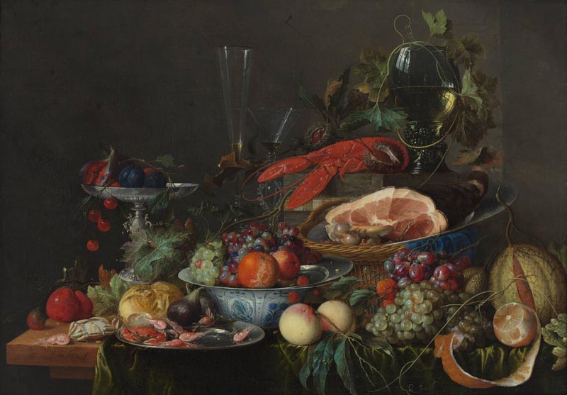 Still life with ham, lobster and fruit - about 1653