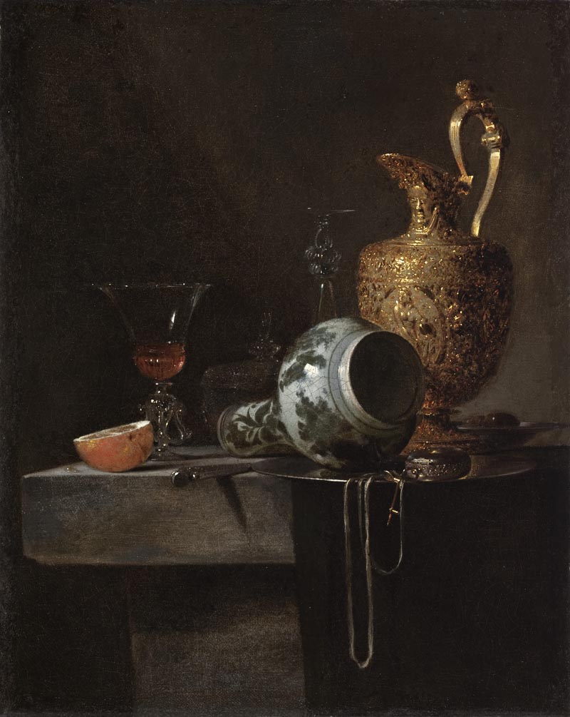 Still life with porcelain vase, gilded pitcher and a jugĺĘ - about 1643