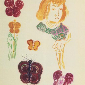 Study of Butterflies, Caterpillar, Young Woman and Figures