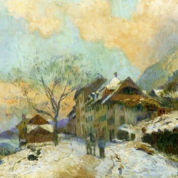The Banks of Lake Geneva at Saint-Gingolph, in winter, with Snowy Weather