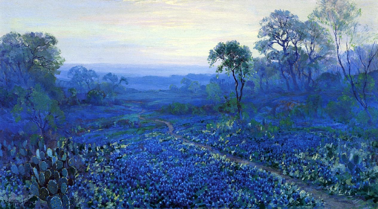 Untitled (aka Bluebonnet Landscape with Catci, Road and Mountain Laurel)