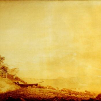 Vue d'Arkona au lever du soleil dessin crayon et sepia (1803)