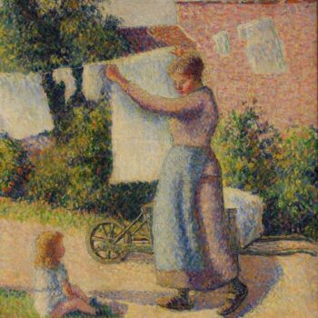 Woman Weigting Out Bedding, 1887