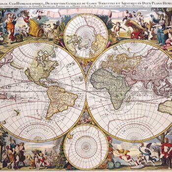 World Doube Hemisphere Polar Map, Gerard Valk 1686