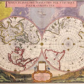 World Double Hemisphere Plar Map, Joan Blaeu 1695