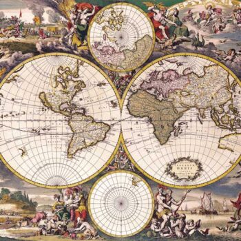 World Double Hemisphere Polar Map, Frederick De Wit 1668
