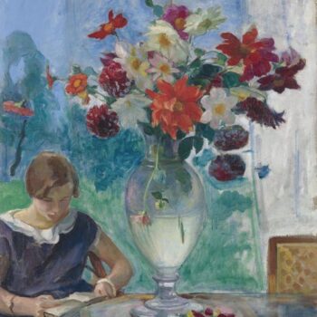 Young Woman Reading near the Vase of Flowers, 1915