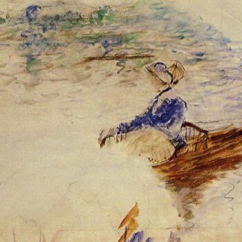 Young Woman in a Rowboat, Eventail - 1880