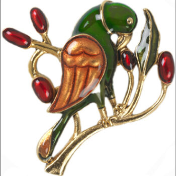 Parrot brooch, brown/green