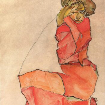 Egon Schiele - Kneeling Woman in Orange-Red Dress