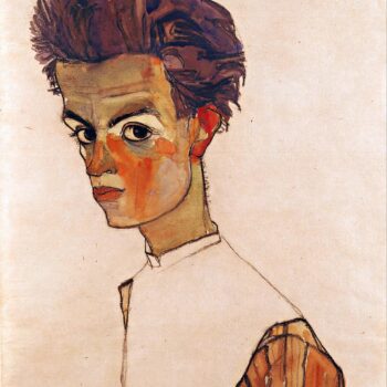 Egon Schiele - Self portrait with striped shirt