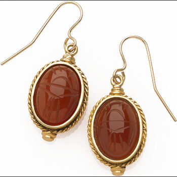 Carnelian engraved scarab ear-wire earrings