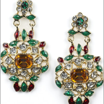 Enameled Indian earrings with rhinesrones