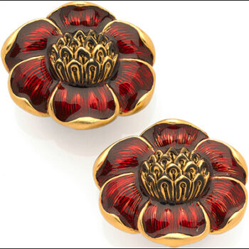 Enameled floral clip-earrings, red