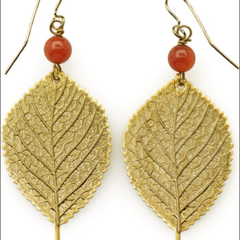 Leaf earrings with carnelian beads