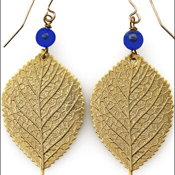 Leaf earrings with lapis beads