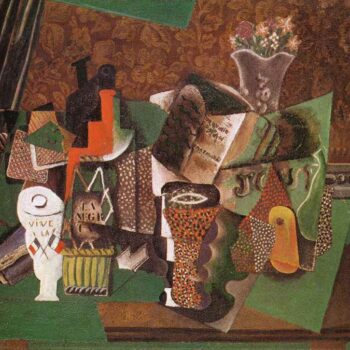 Still Life With Cards, Glasses And A Bottle Of Rum- 'Vive La France' [1914-5]