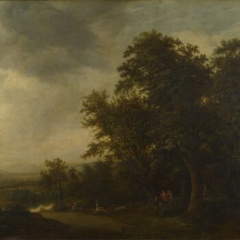 Jan de Lagoor - A Woody Landscape with a Stag Hunt