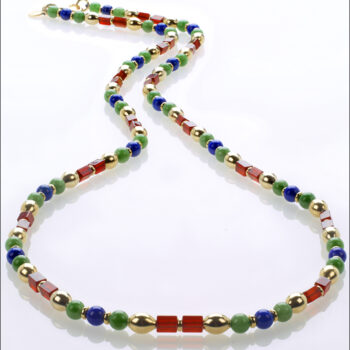 Egyptian necklace with genuine Lapis, Carnelian & Nephrite Jade