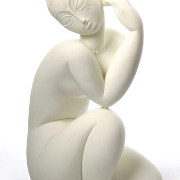 Modigliani Abstract Female Nude Kneeling Statue, White